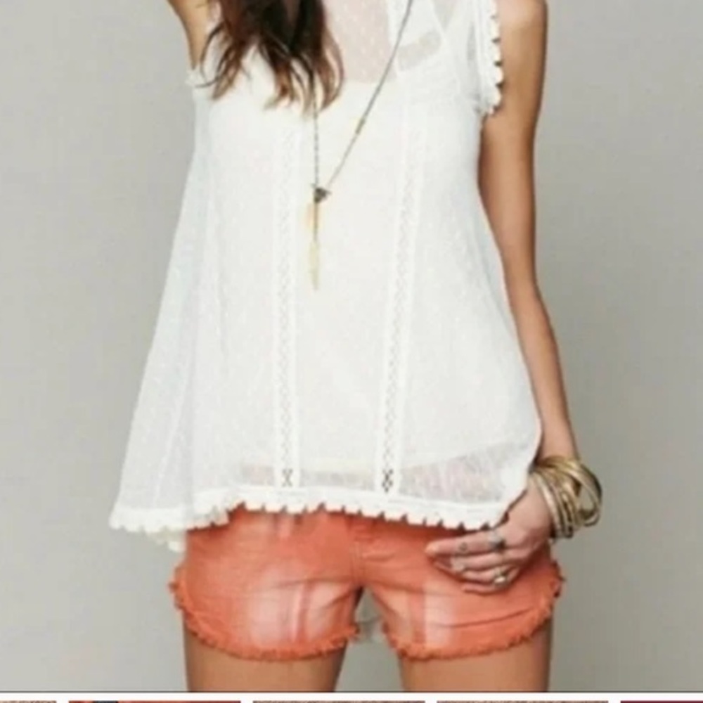 FREE PEOPLE Distressed Rust Orange Frayed Raw Hem Denim Shorts Sz 28